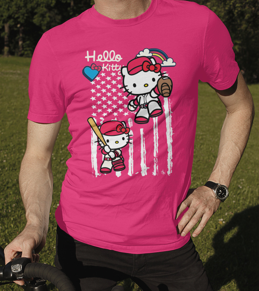 Hello Kitty Baseball American Stars Rainbow T-Shirt