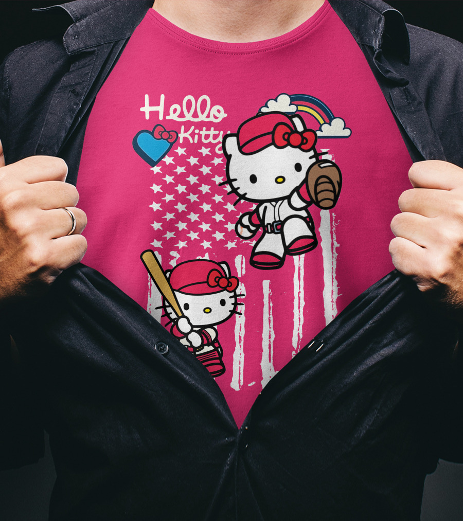 Hello Kitty Baseball American Stars Rainbow T-Shirt