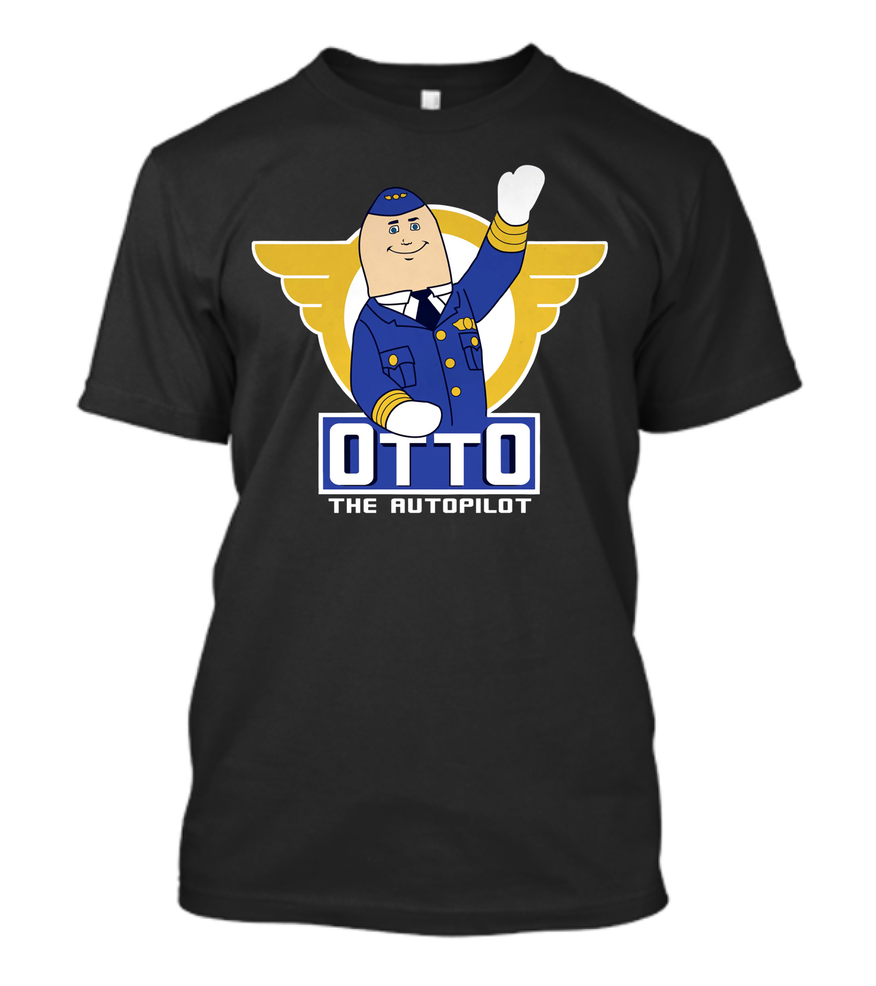 Airplane Movie Otto The Autopilot Waving With Pilot Wings T-Shirt