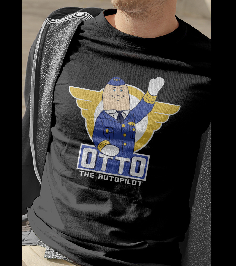 Airplane Movie Otto The Autopilot Waving With Pilot Wings T-Shirt