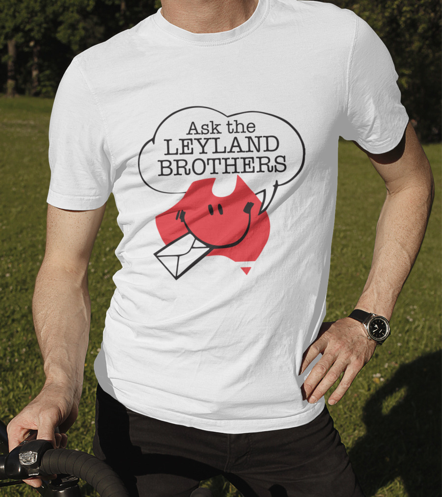 Ask The Leyland Brothers Speech Bubble Smiley With Envelope On Australia Map T-Shirt