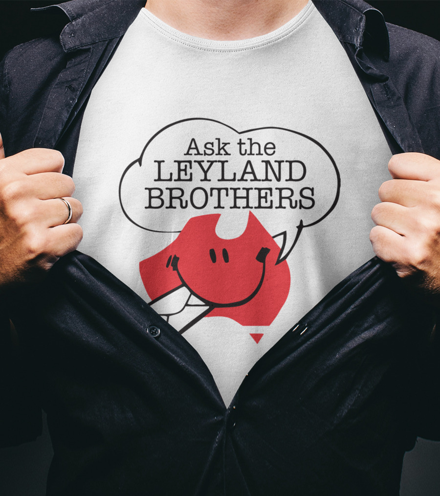 Ask The Leyland Brothers Speech Bubble Smiley With Envelope On Australia Map T-Shirt