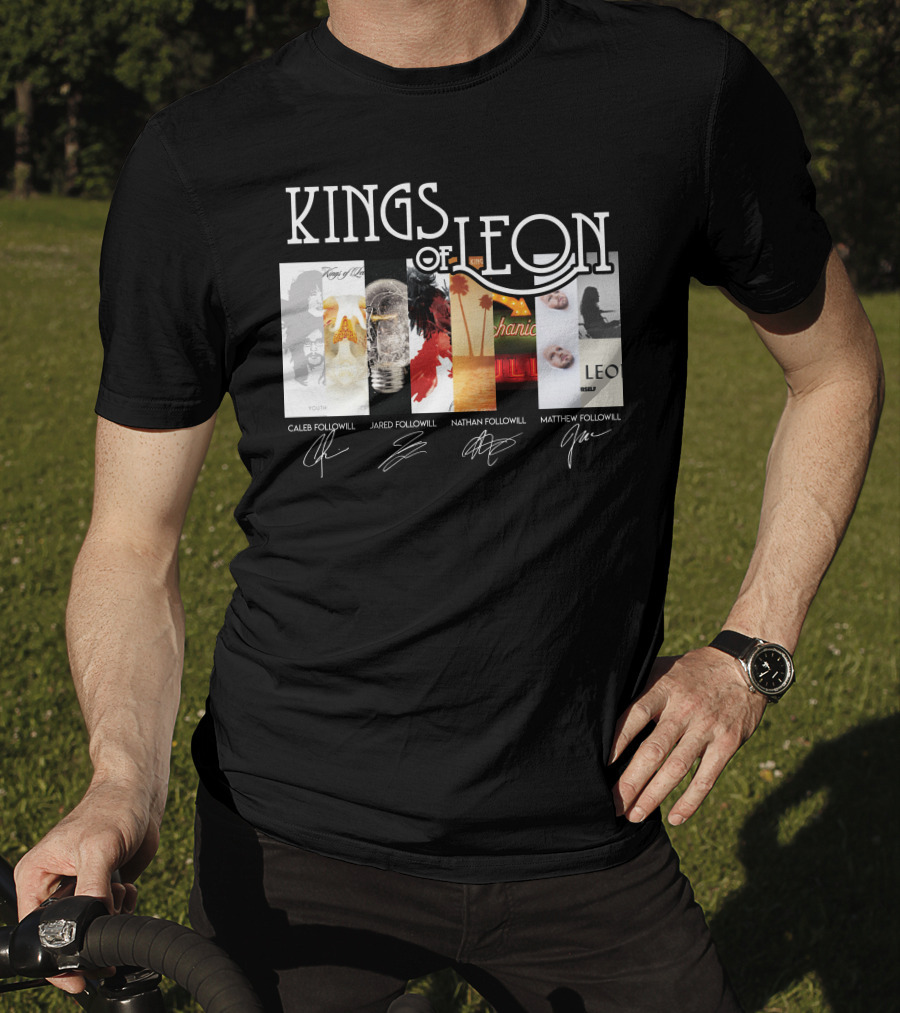 Kings Of Leon Youth And Young Manhood Album Covers With Caleb Jared Nathan Matthew Followill Signatures T-Shirt