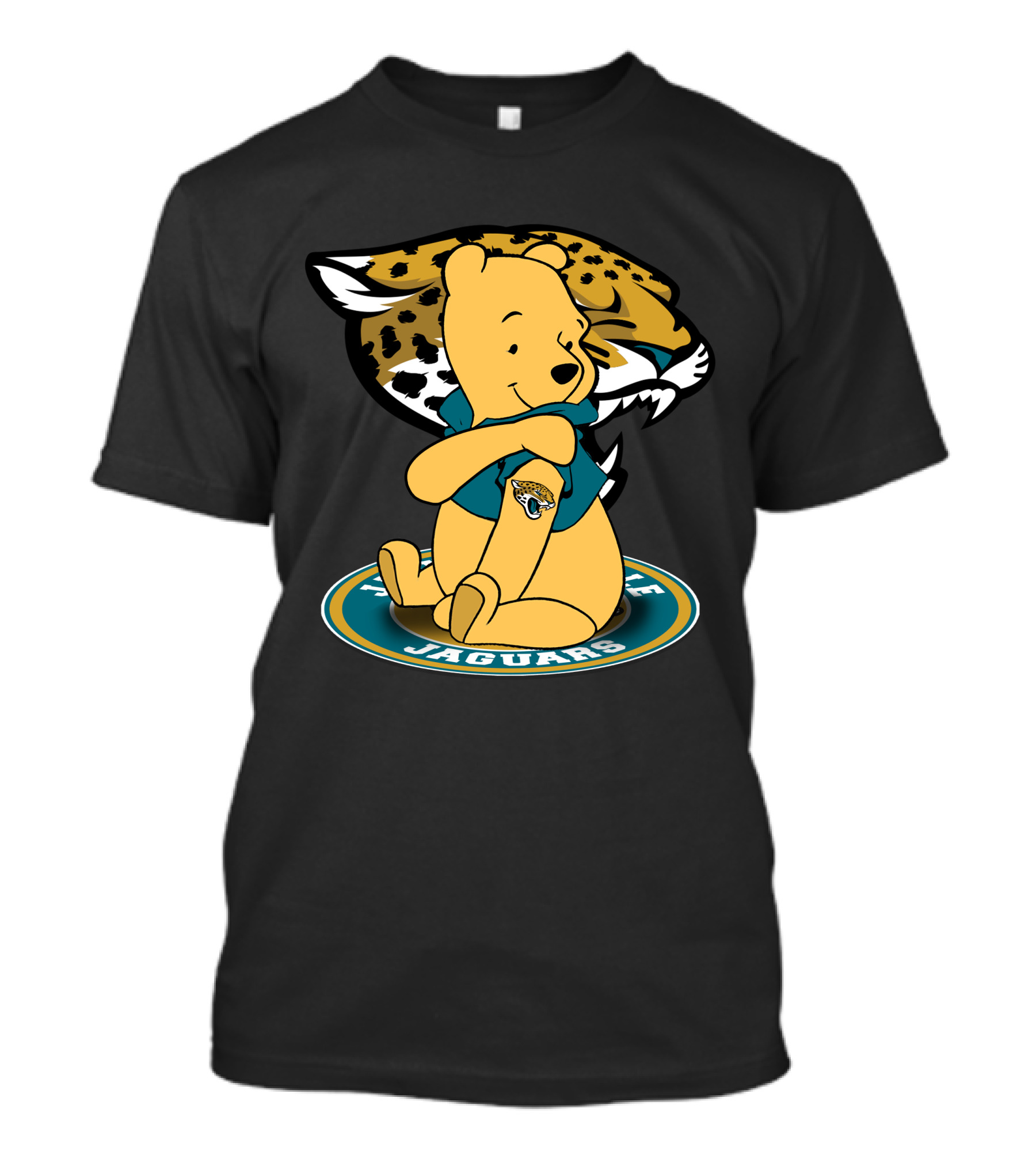 Pooh Jaguars Sitting With Jacksonville Logo And Teal T-Shirt