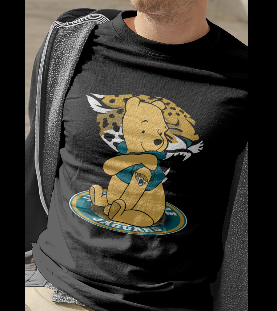 Pooh Jaguars Sitting With Jacksonville Logo And Teal T-Shirt