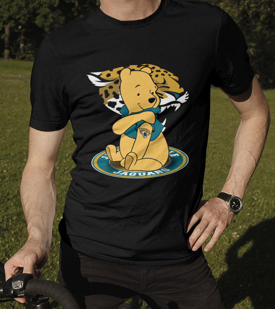 Pooh Jaguars Sitting With Jacksonville Logo And Teal T-Shirt