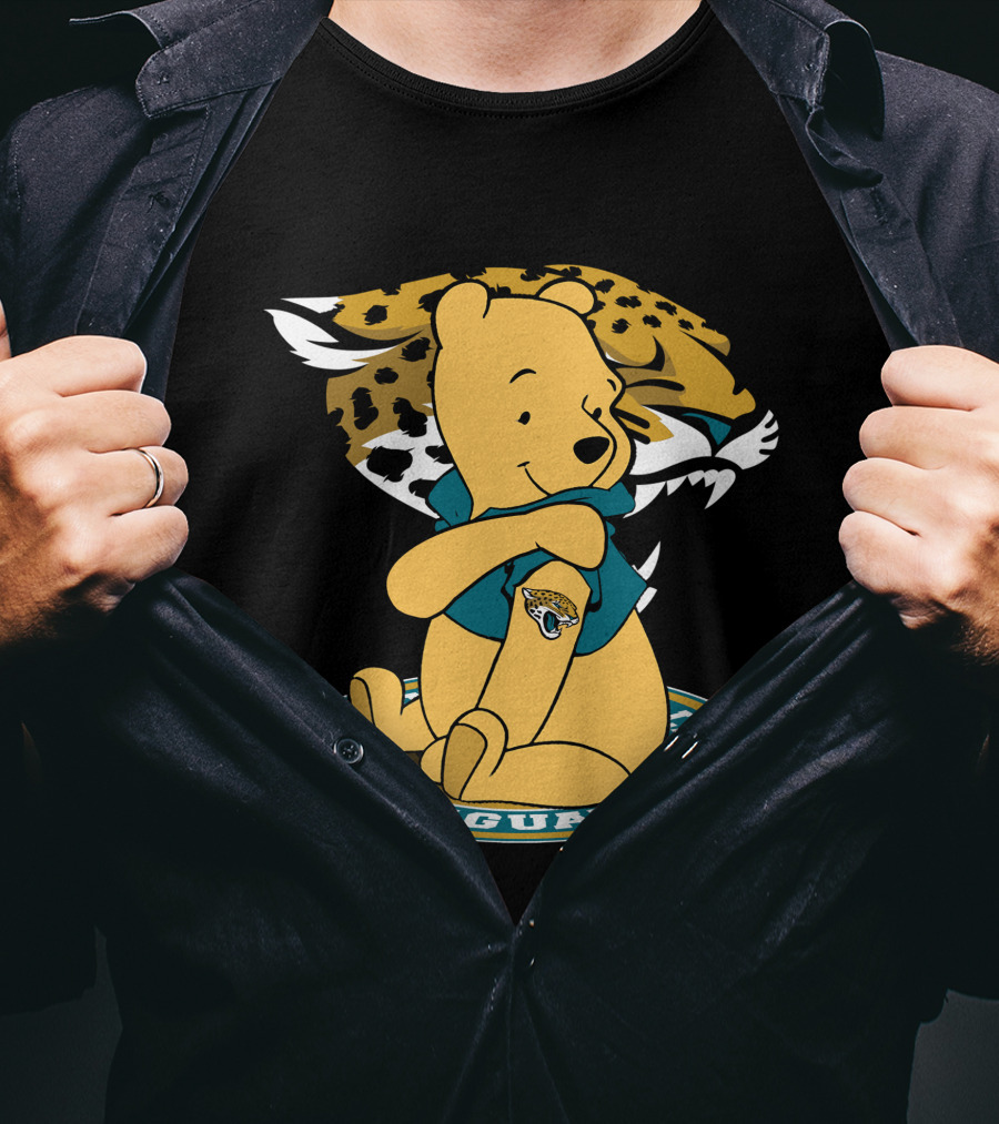 Pooh Jaguars Sitting With Jacksonville Logo And Teal T-Shirt