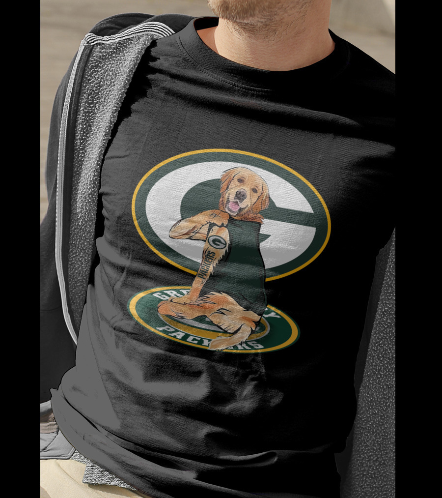 Golden Retriever Wearing Green Bay Packers Jersey T-Shirt