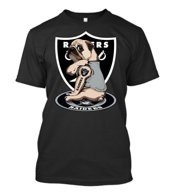 Pug Raiders NFL Team Parody With Tattoo And Shield T-Shirt