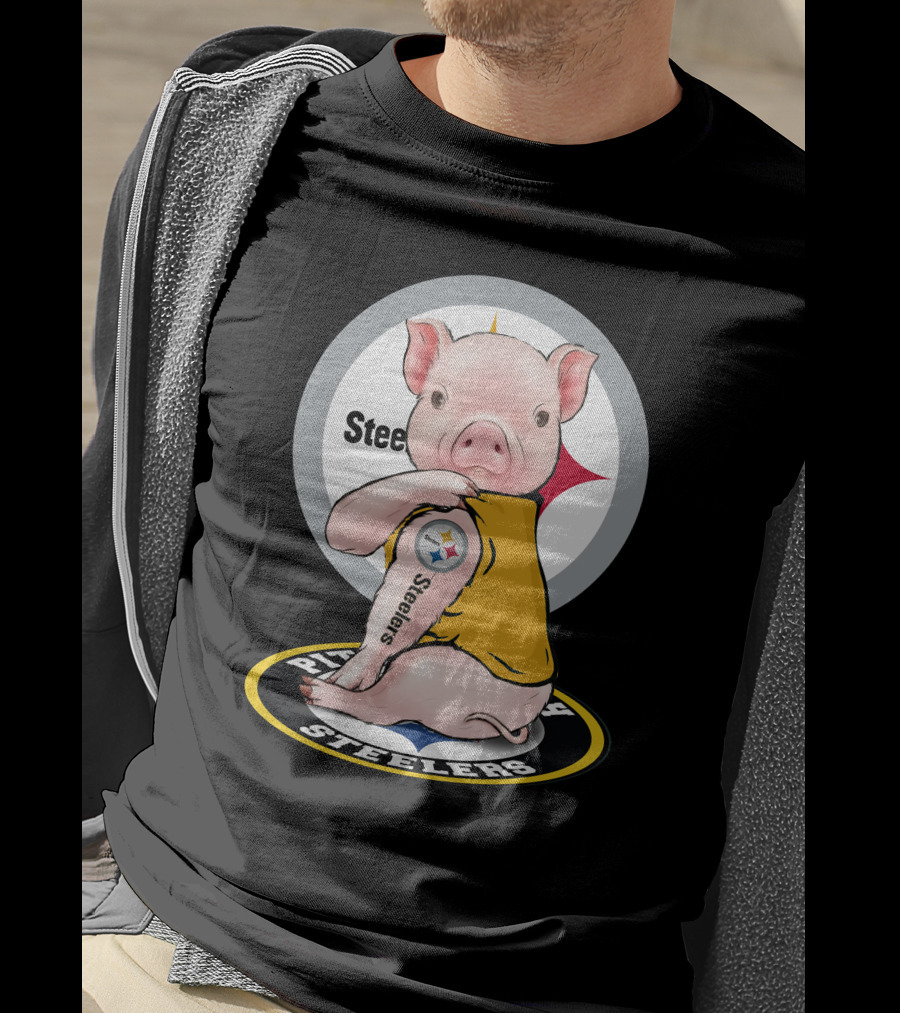 Steelers Pig Fan With Tattoo In Team Colors T-Shirt