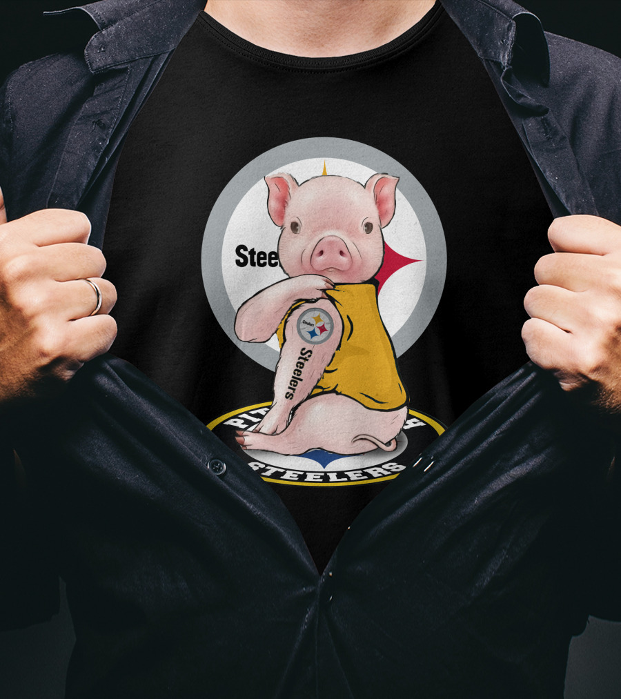 Steelers Pig Fan With Tattoo In Team Colors T-Shirt