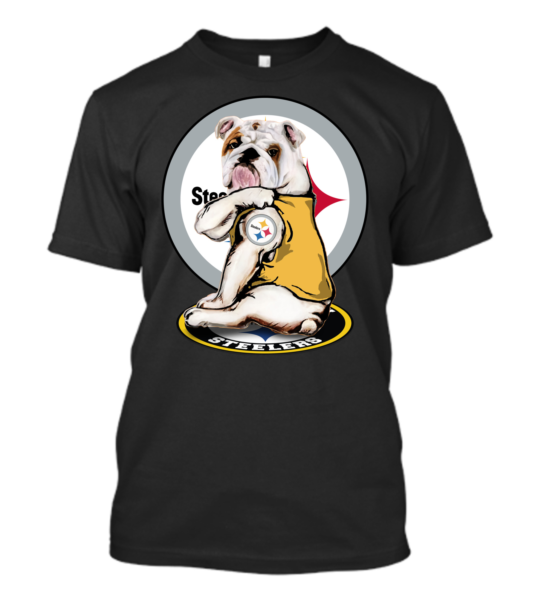 Steelers Bulldog Fan With Logo Tail Background T-Shirt