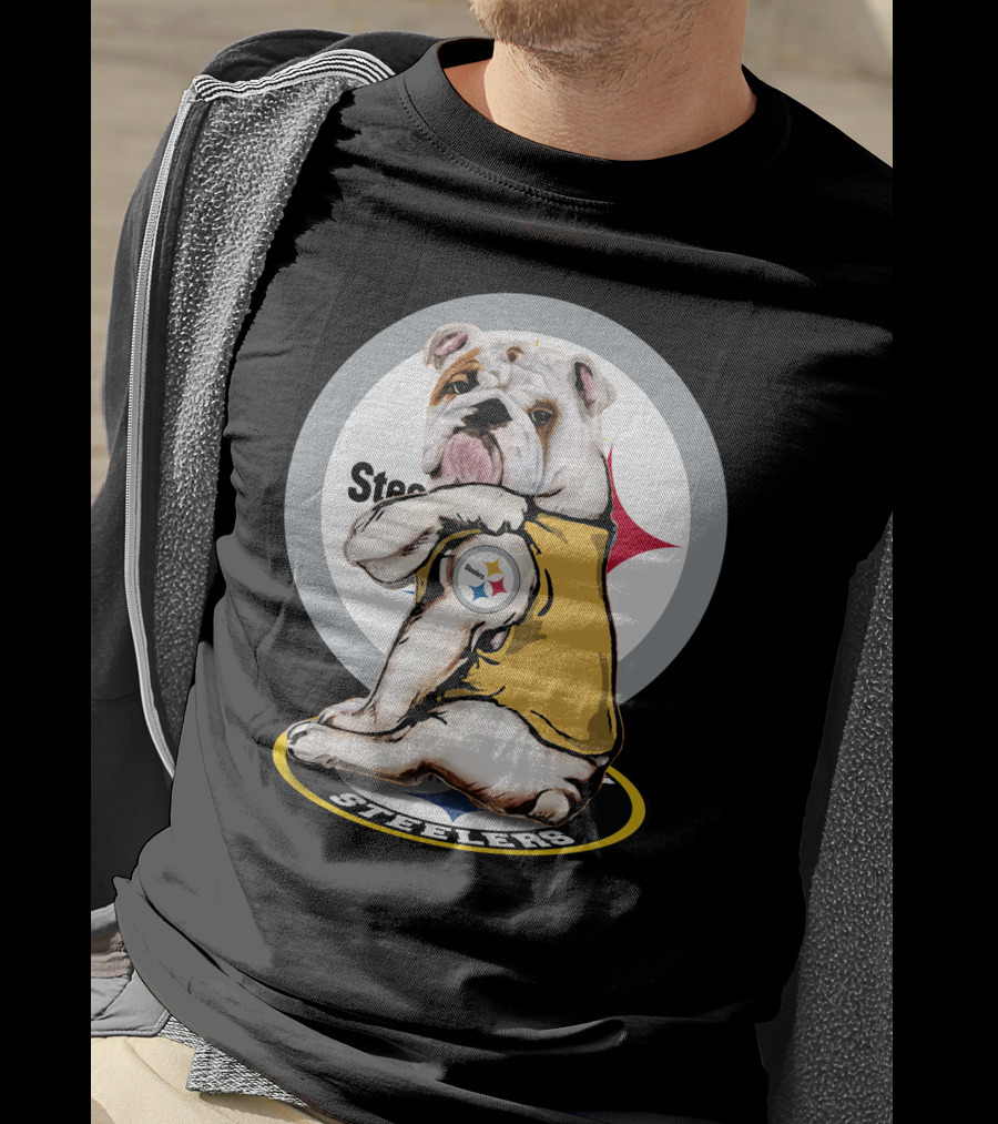 Steelers Bulldog Fan With Logo Tail Background T-Shirt