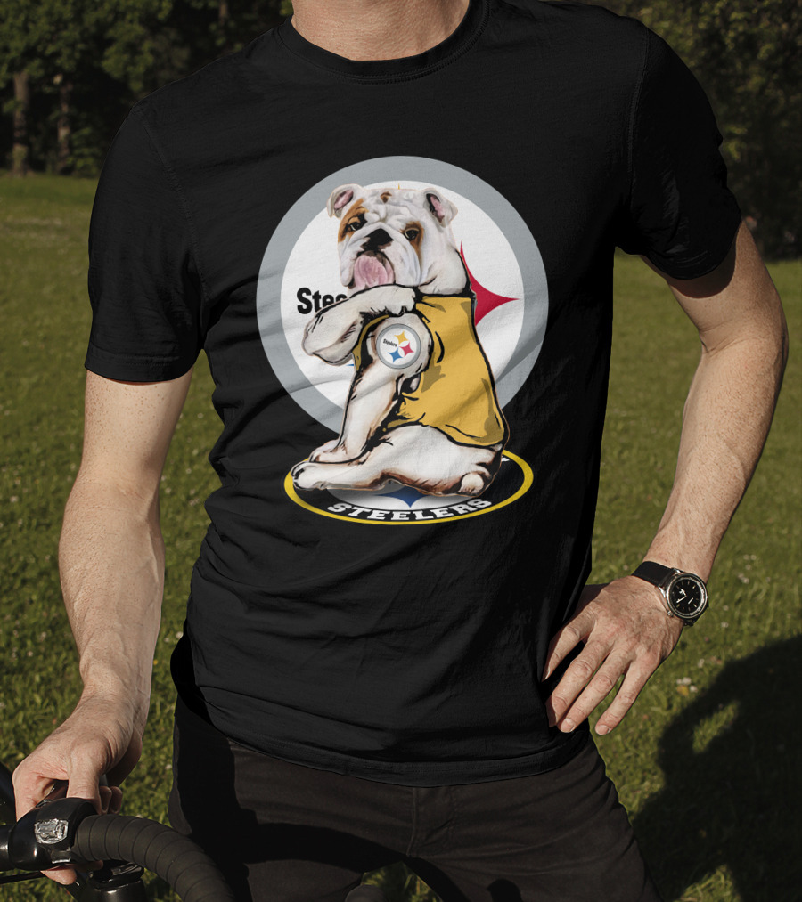 Steelers Bulldog Fan With Logo Tail Background T-Shirt