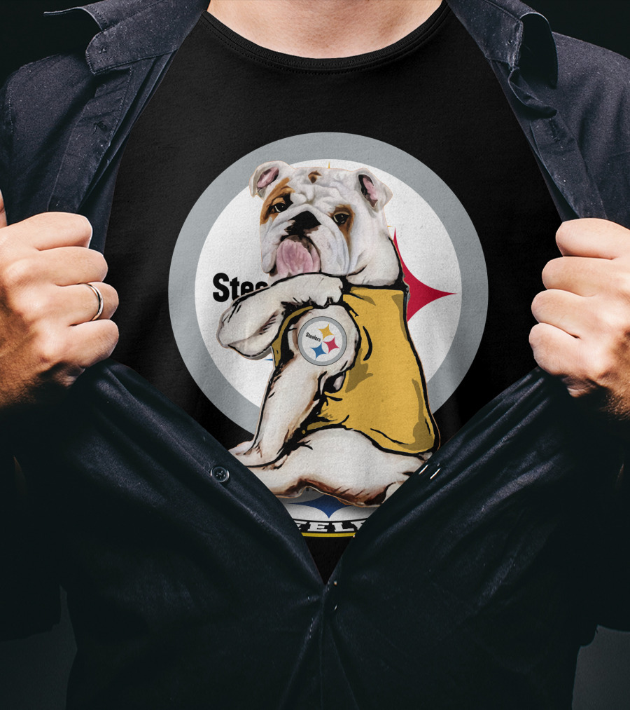 Steelers Bulldog Fan With Logo Tail Background T-Shirt
