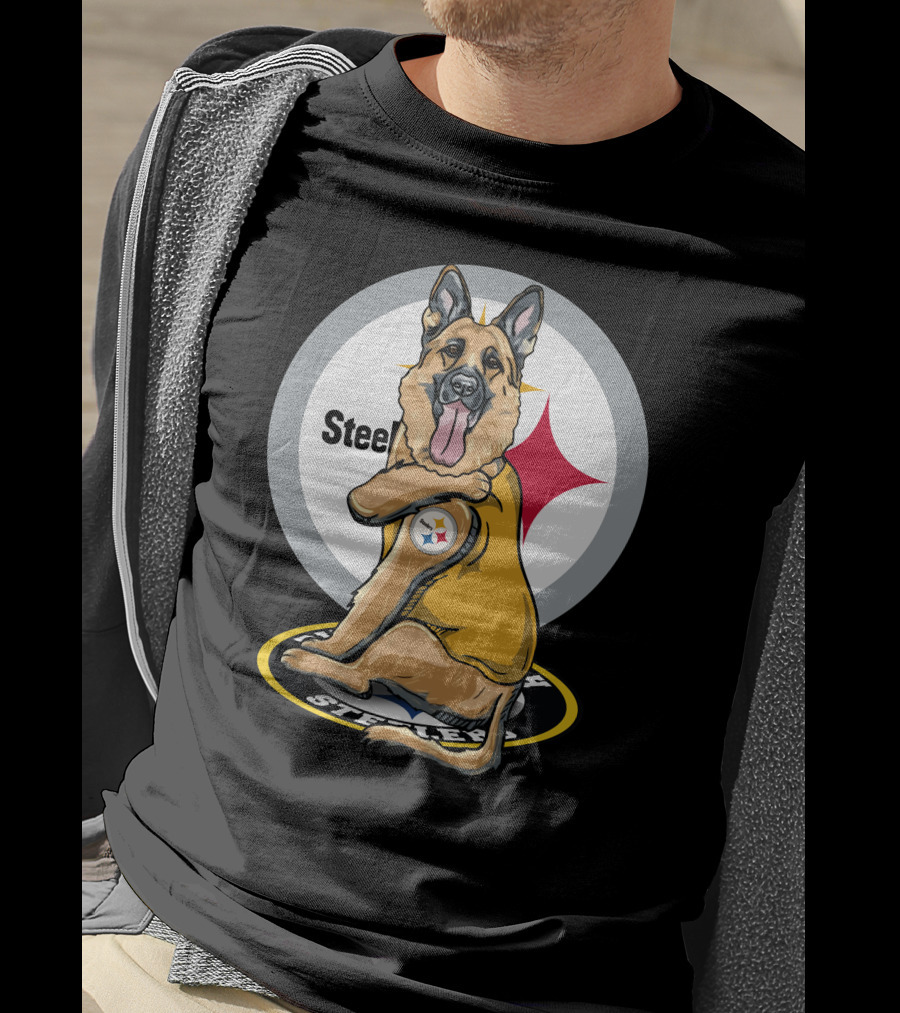 Steelers German Shepherd With NFL Logo And Team Colors T-Shirt