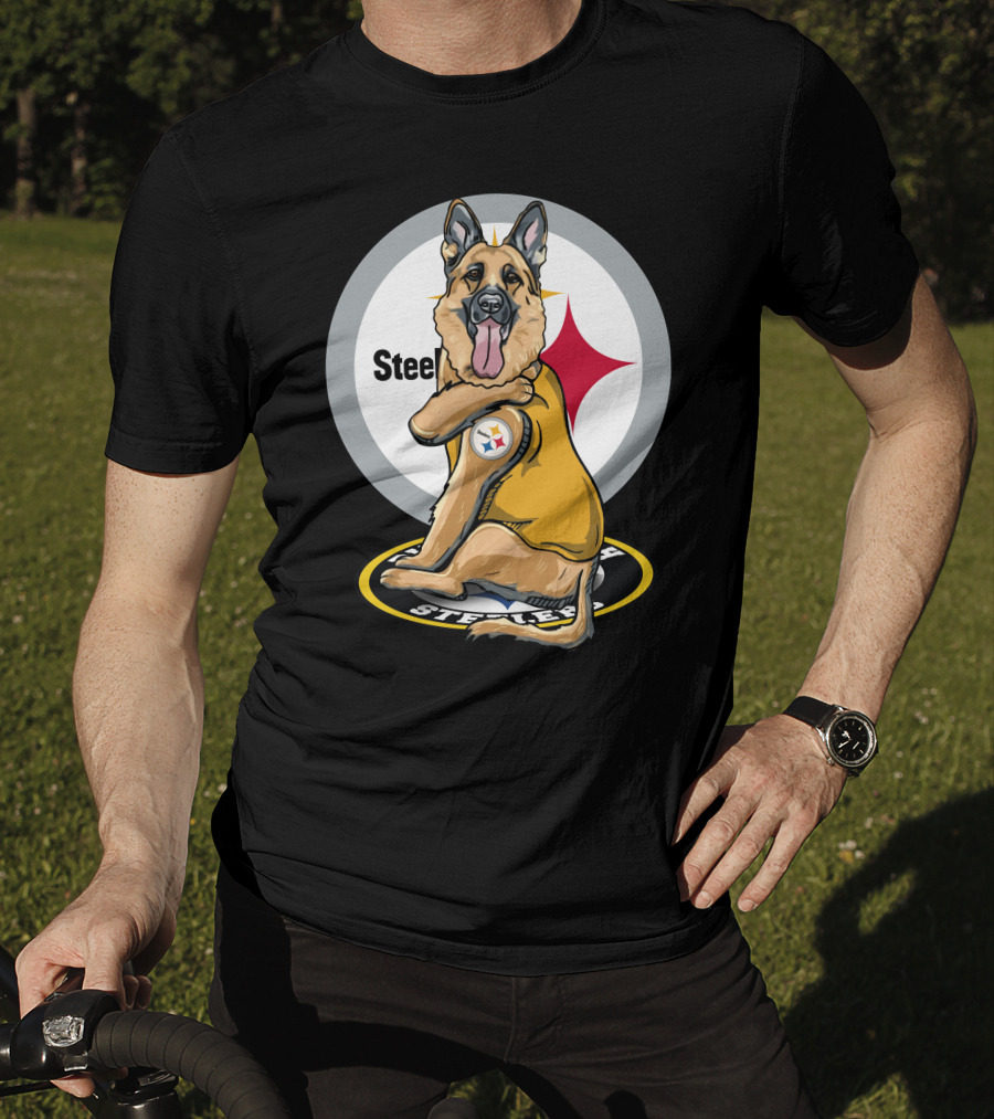 Steelers German Shepherd With NFL Logo And Team Colors T-Shirt