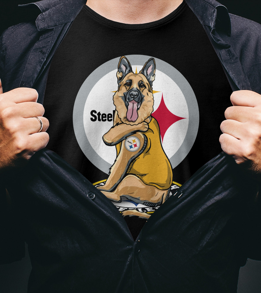 Steelers German Shepherd With NFL Logo And Team Colors T-Shirt