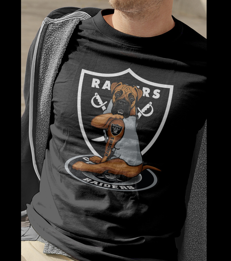 Raiders Boxer Dog Shield With Crossed Swords T-Shirt