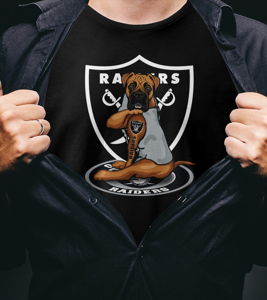 Raiders Boxer Dog Shield With Crossed Swords T-Shirt