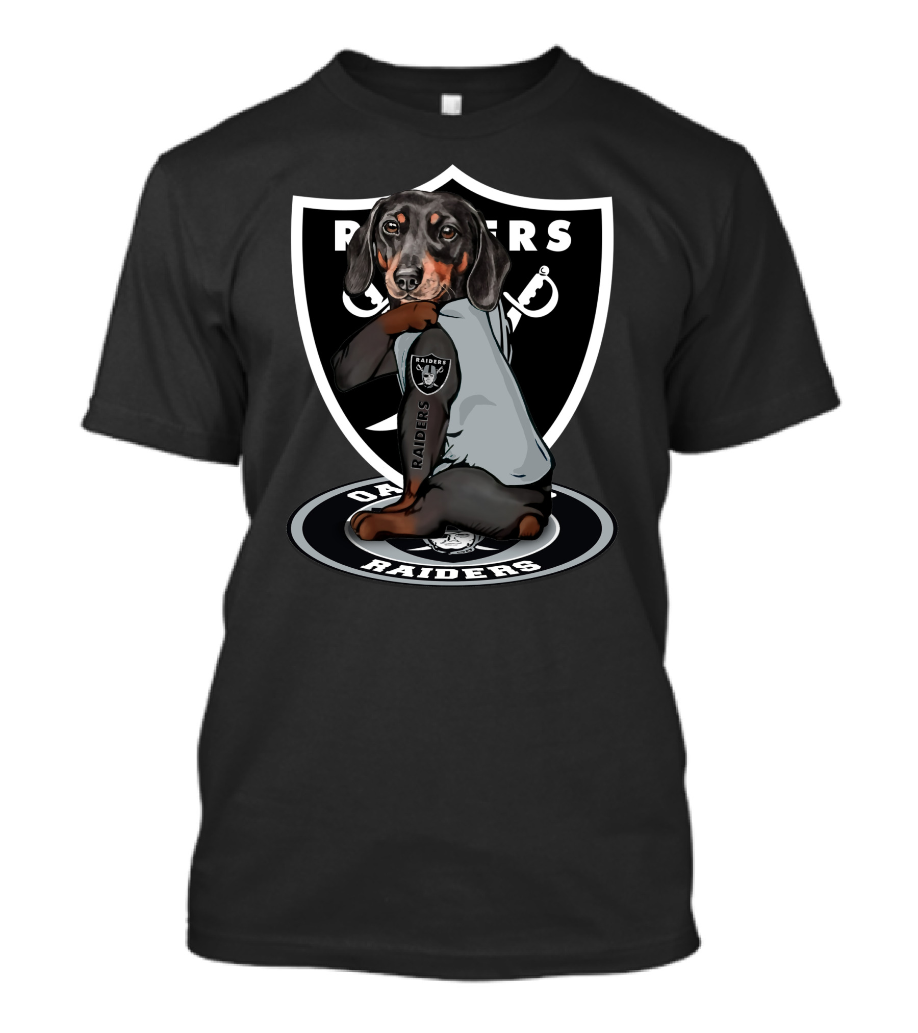 Raiders Dachshunds Fans With Dog And Shield T-Shirt