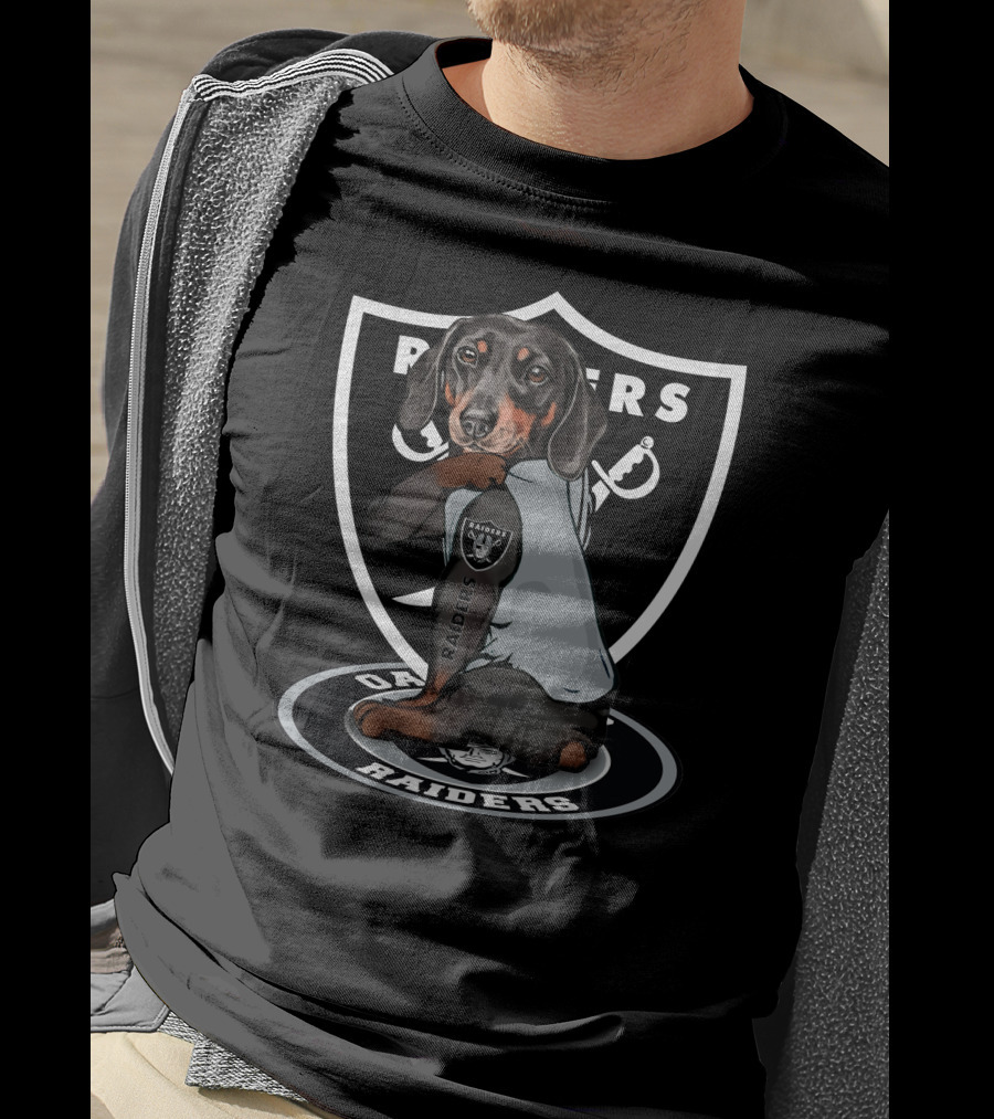 Raiders Dachshunds Fans With Dog And Shield T-Shirt