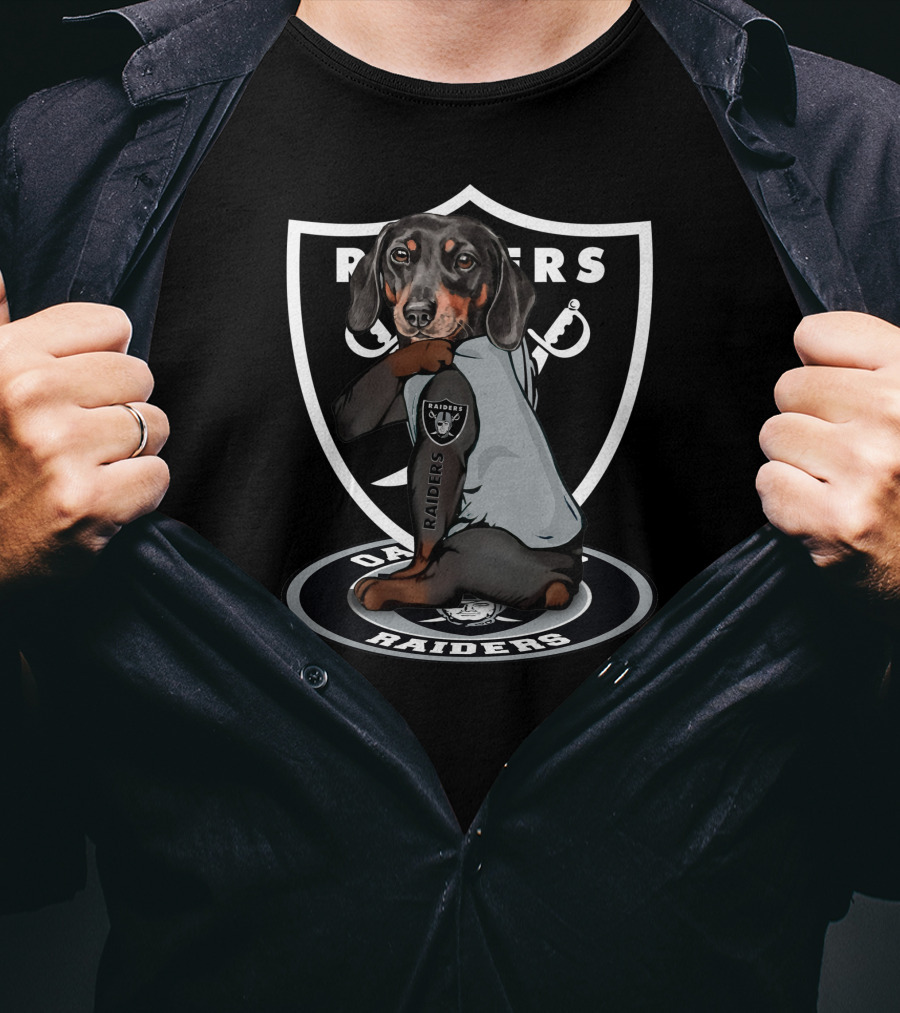 Raiders Dachshunds Fans With Dog And Shield T-Shirt