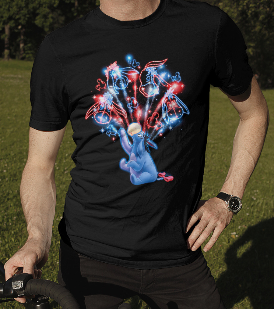 Eeyore Celebrates With Fireworks And Mickey Shapes T-Shirt
