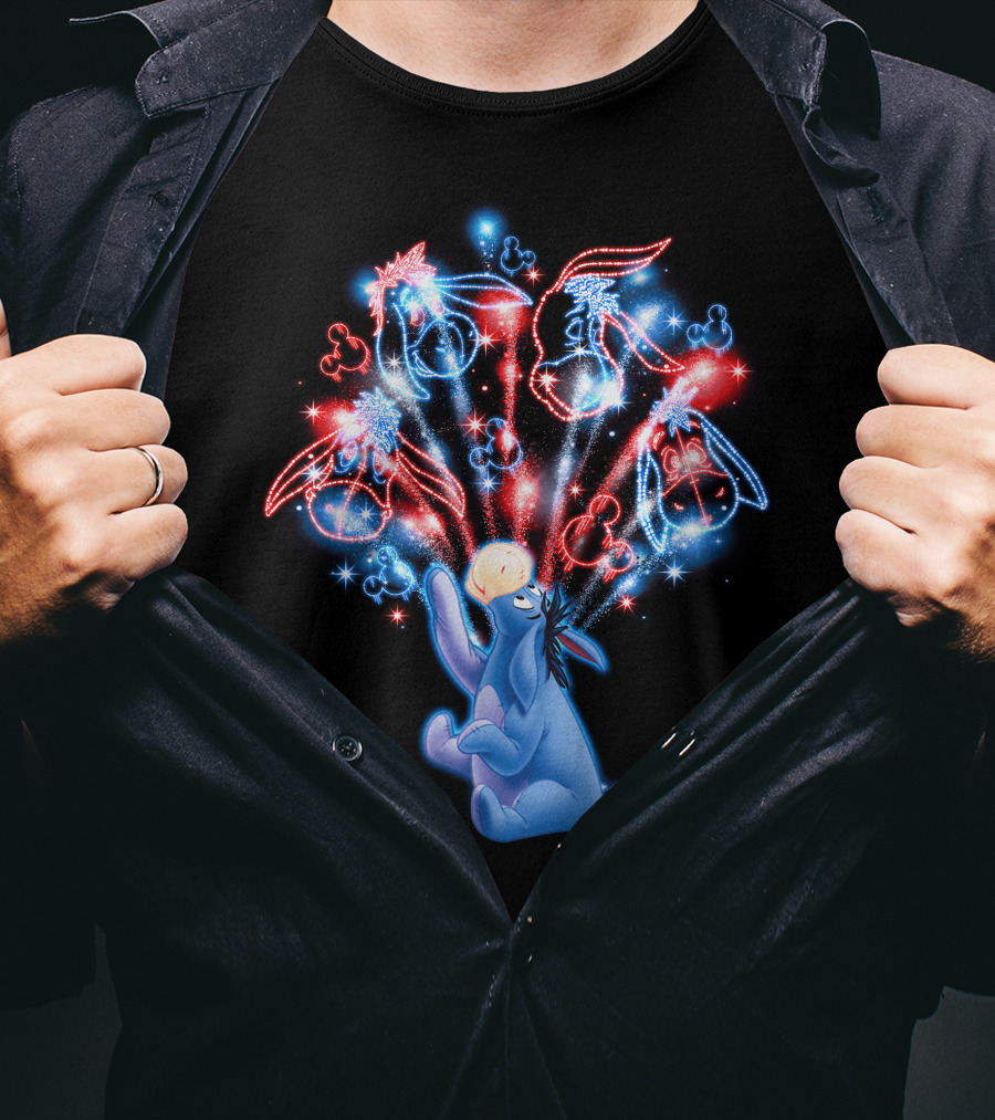 Eeyore Celebrates With Fireworks And Mickey Shapes T-Shirt