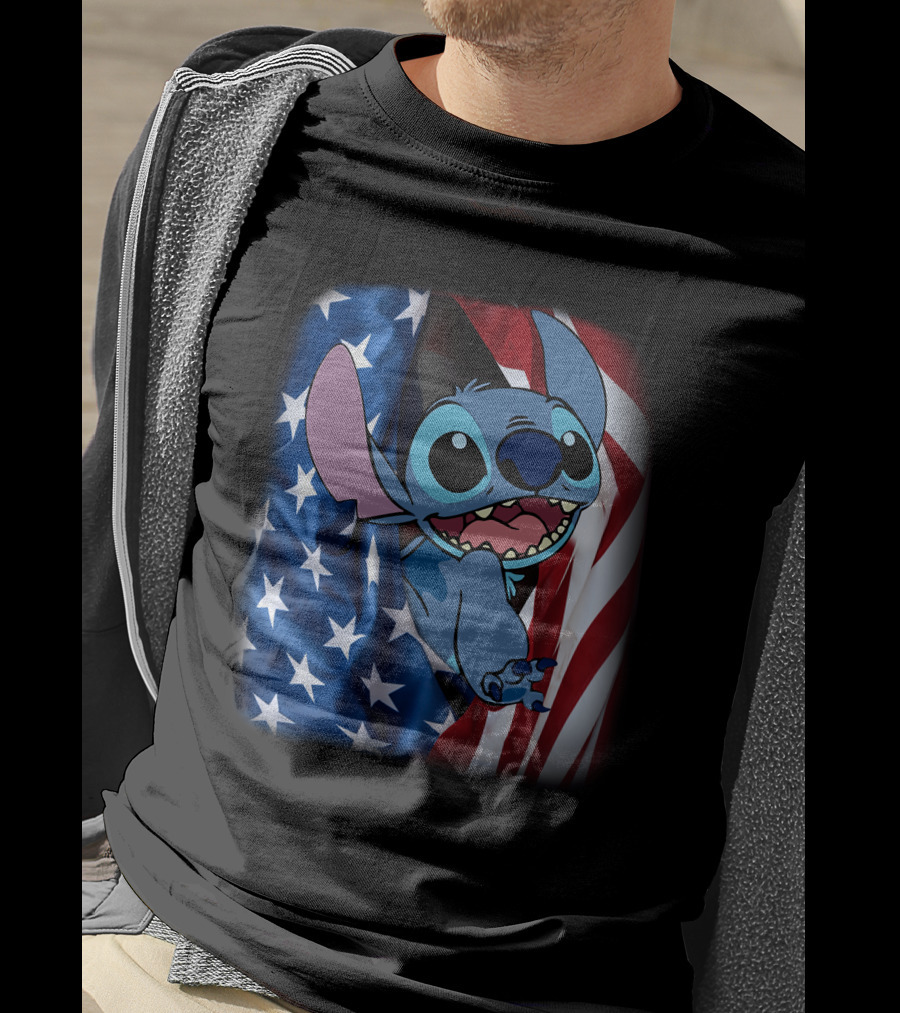 Stitch American Flag Fourth Of July T-Shirt