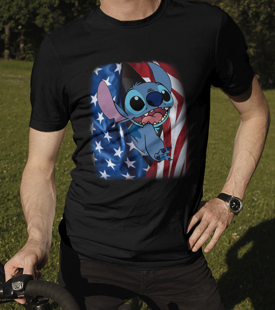 Stitch American Flag Fourth Of July T-Shirt