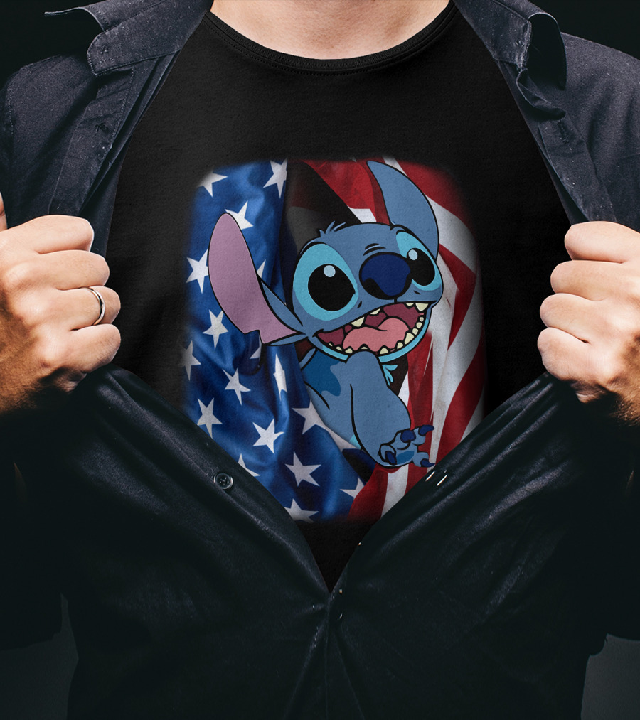 Stitch American Flag Fourth Of July T-Shirt