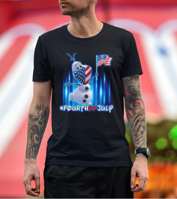 Premium T-Shirt: FourthofJuly Olaf Holding American Flag T-Shirt FourthofJuly Olaf Holding American Flag T-Shirt