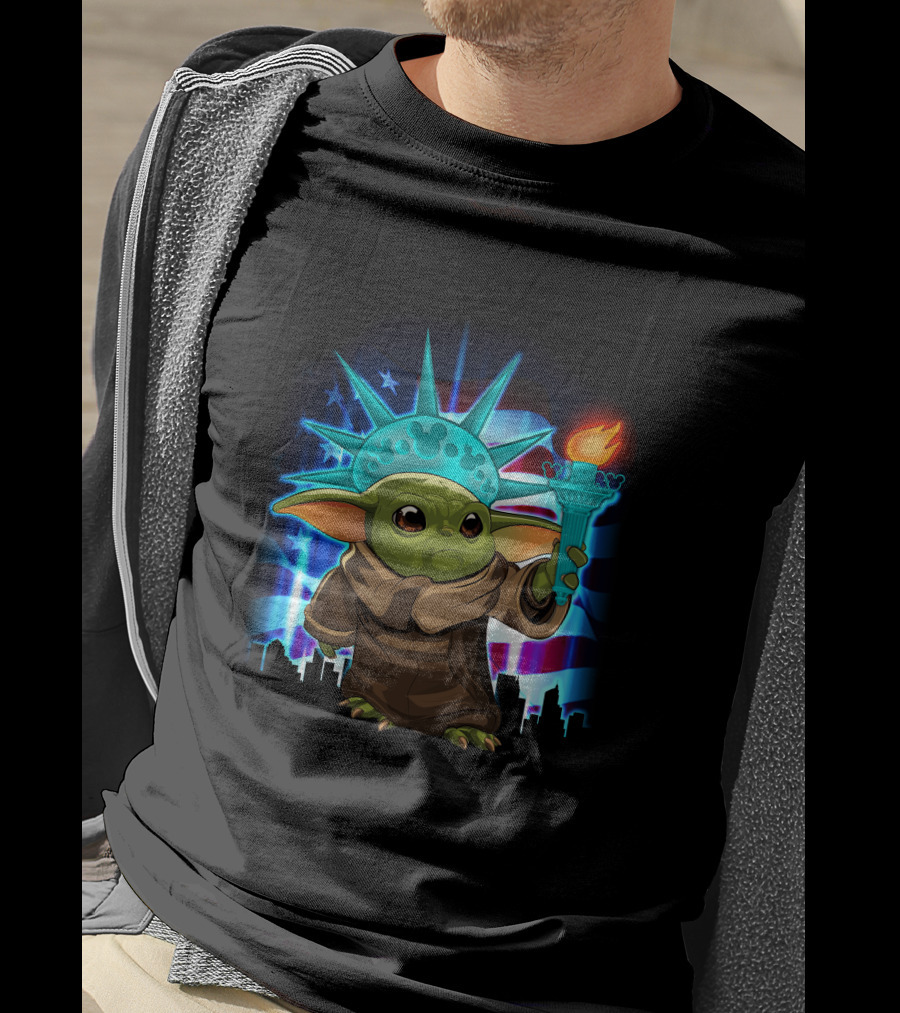 Baby Yoda Fourth Of July Liberty Torch T-Shirt