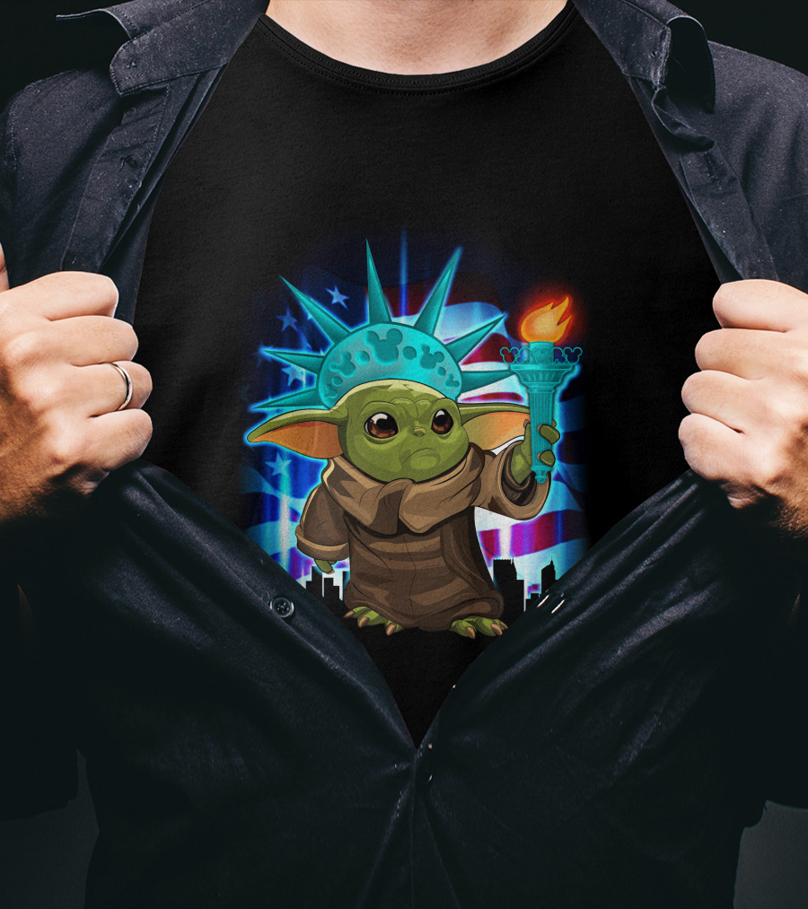 Baby Yoda Fourth Of July Liberty Torch T-Shirt