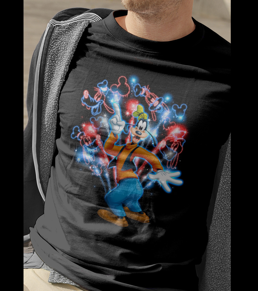 Goofy Disney Fireworks Celebration With Mickey Mouse Shapes T-Shirt
