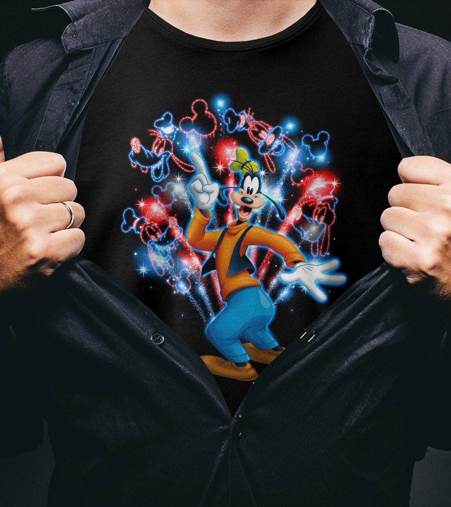 Goofy Disney Fireworks Celebration With Mickey Mouse Shapes T-Shirt