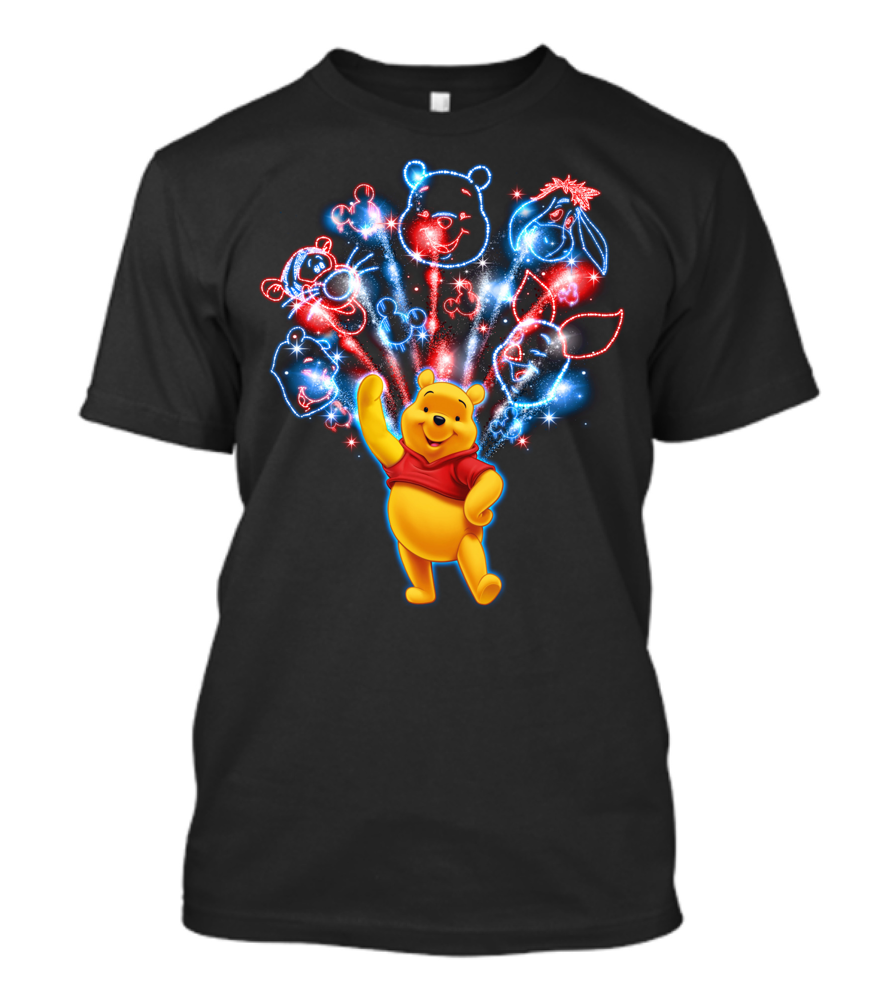 Winnie The Pooh Fireworks Celebration With Tigger Eeyore Piglet And Mickey Shapes T-Shirt