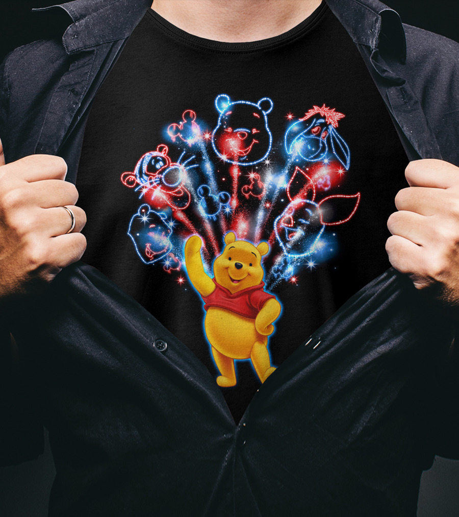 Winnie The Pooh Fireworks Celebration With Tigger Eeyore Piglet And Mickey Shapes T-Shirt