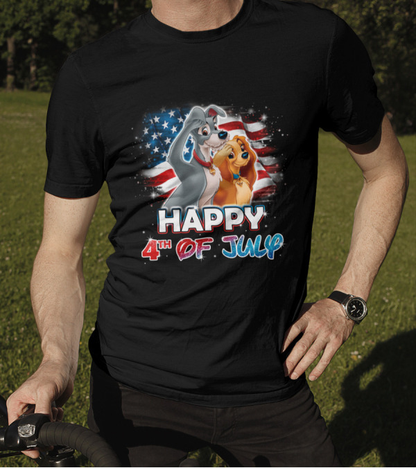 Happy 4th Of July Lady And The Tramp U.S. Flag T-Shirt