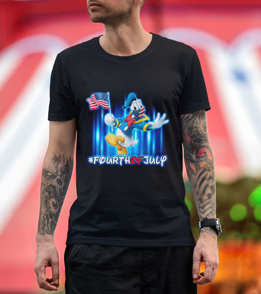FOURTHOFJULY Donald Duck with American Flag T-Shirt