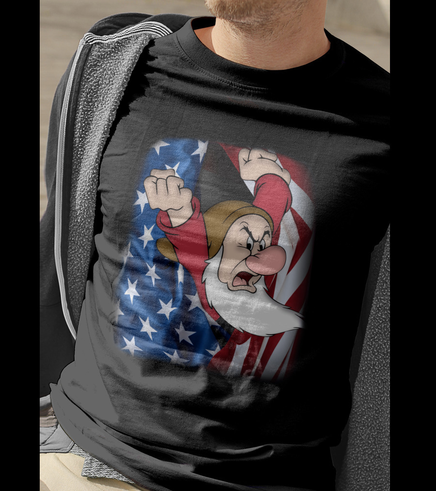 Grumpy American Flag Stars And Stripes Burst T-Shirt
