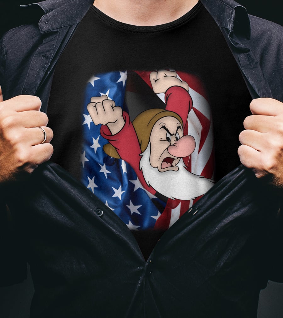 Grumpy American Flag Stars And Stripes Burst T-Shirt