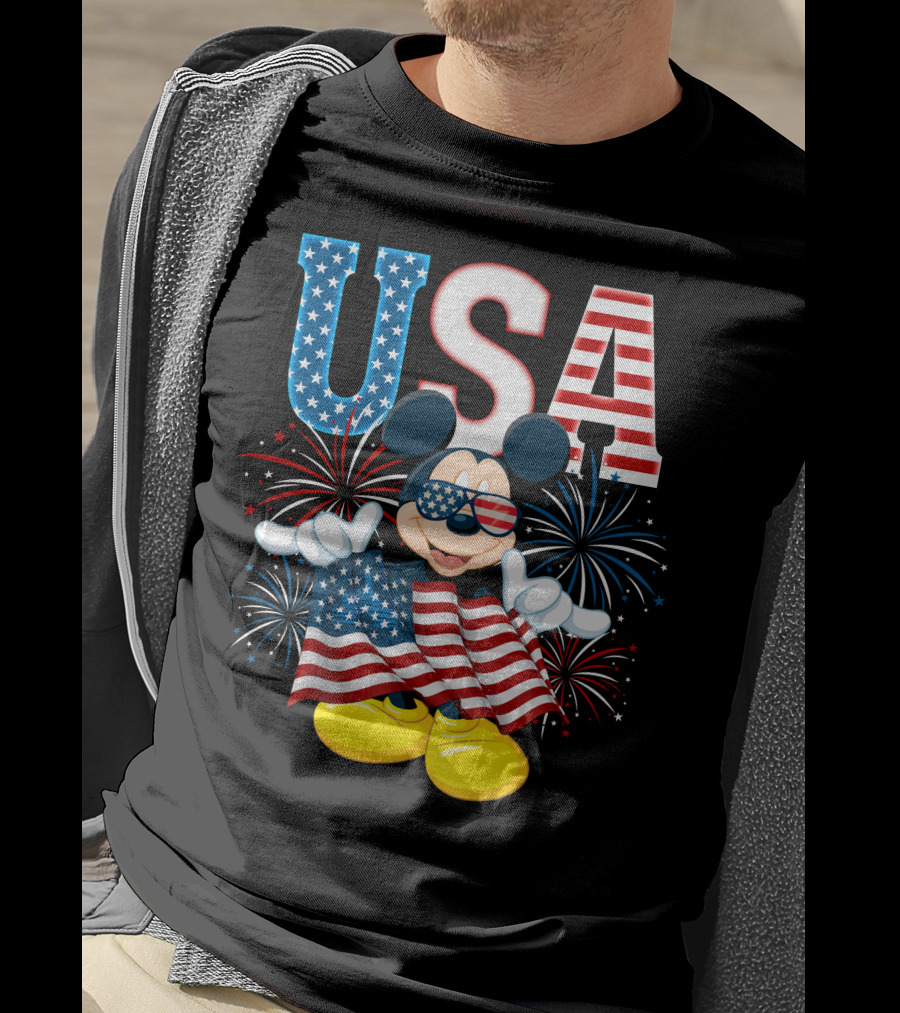 USA Flag Mickey Mouse Fireworks T-Shirt
