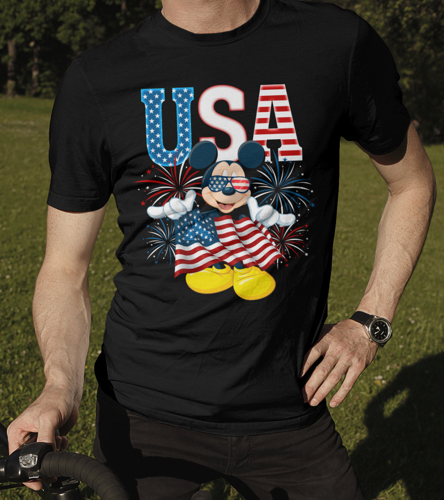 USA Flag Mickey Mouse Fireworks T-Shirt