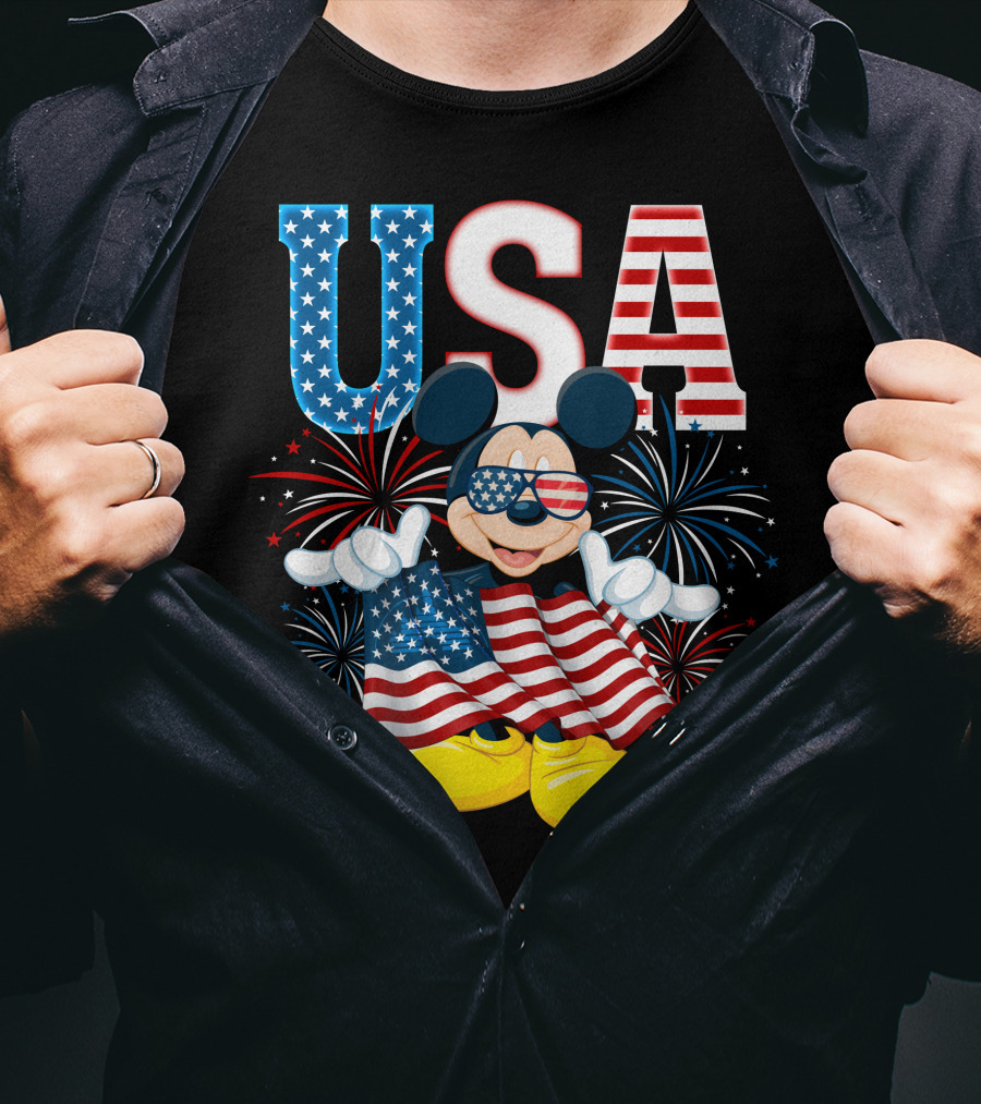 USA Flag Mickey Mouse Fireworks T-Shirt