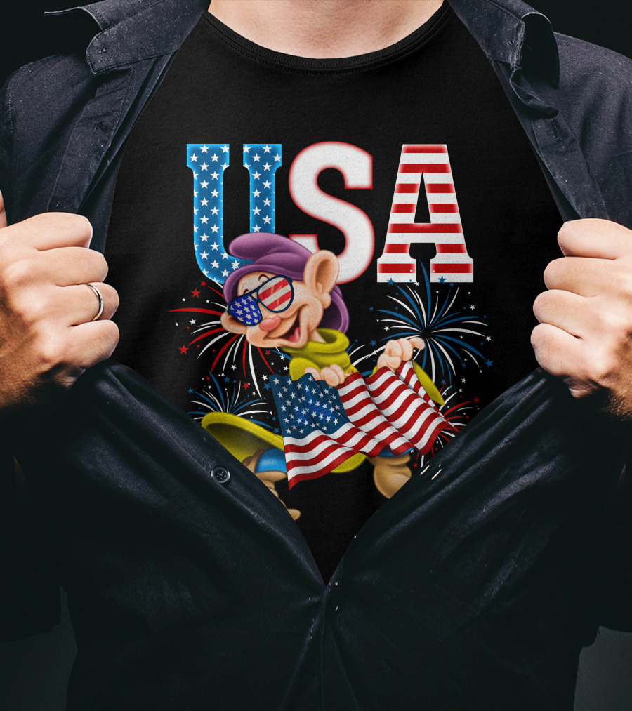 USA Dopey Stars And Stripes Fireworks T-Shirt