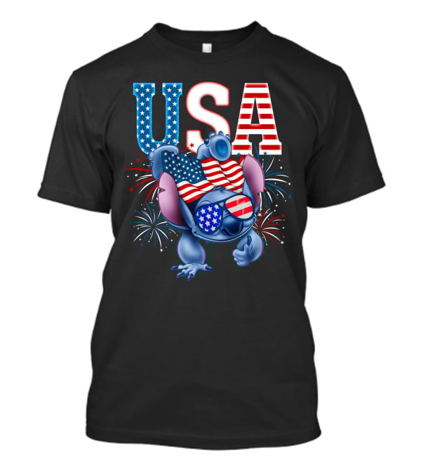 USA Flag Stitch Fireworks T-Shirt