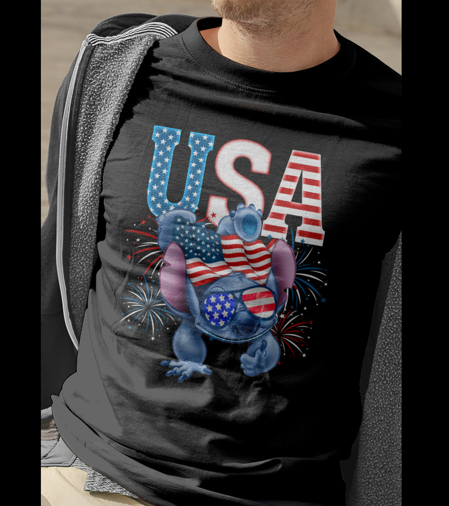 USA Flag Stitch Fireworks T-Shirt