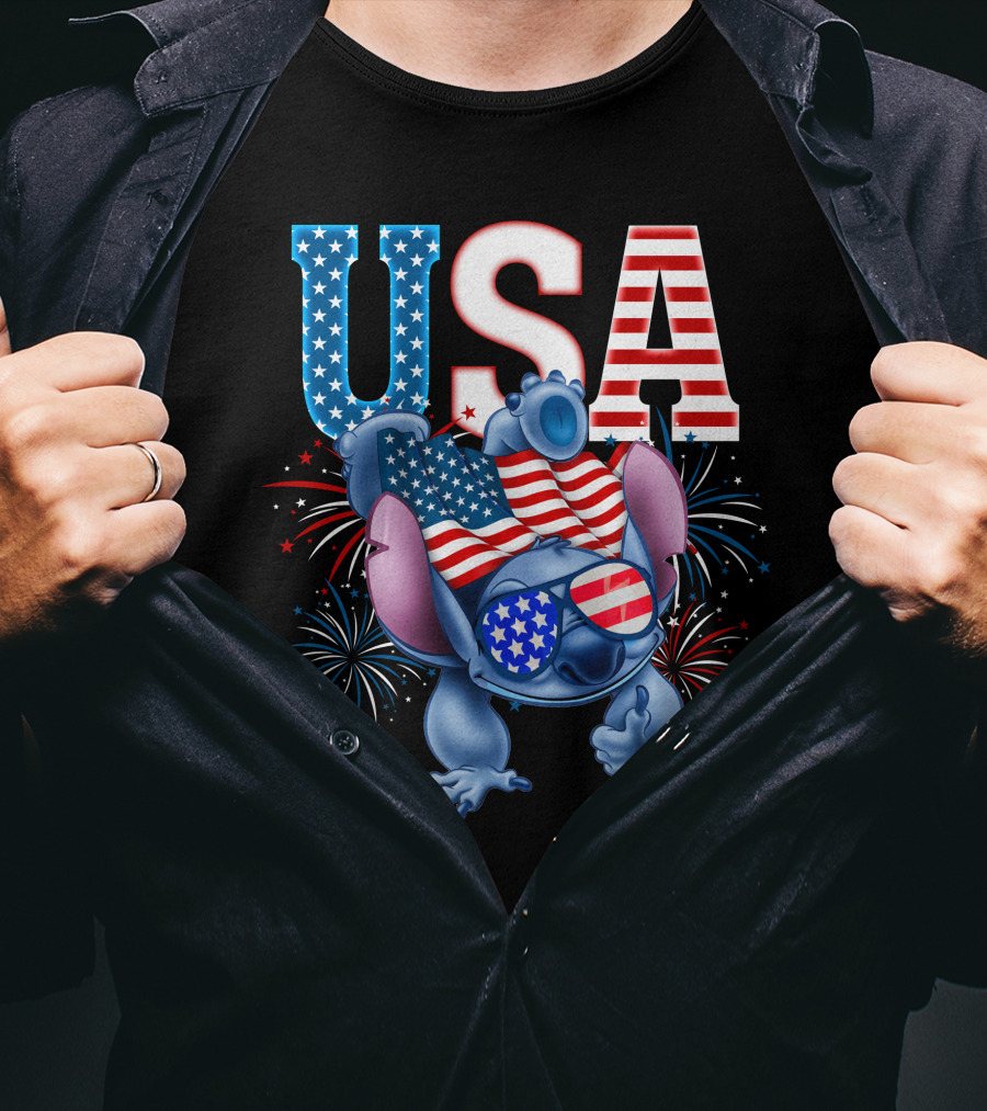 USA Flag Stitch Fireworks T-Shirt